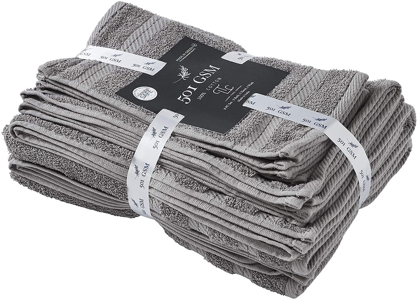 Classic Cotton Towels 8 Piece Set (Light Grey)