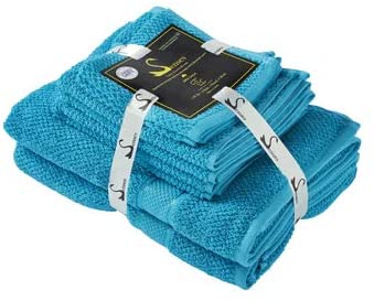 Senses Textured Rice Weave 6 Piece Bathroom Towel Set (Turquoise)