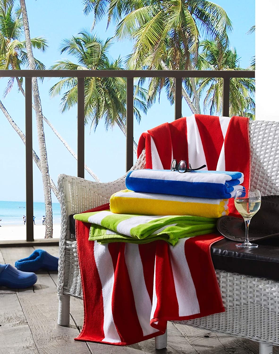 Cabana Stripe Velour Pool and Beach Towels 2 pack (Pink)