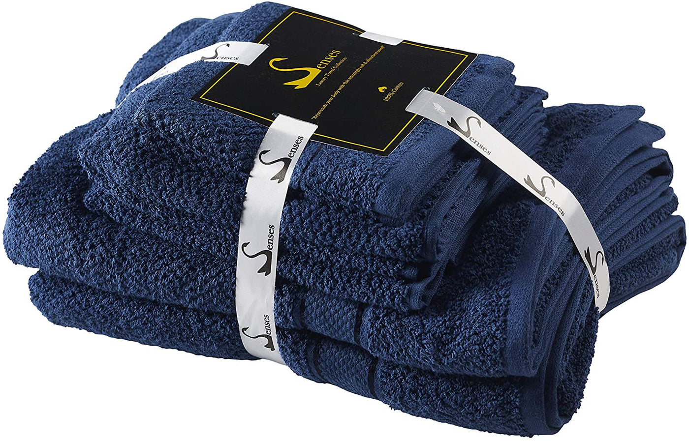 Senses Textured Rice Weave 6 Piece Bathroom Towel Set (Navy)