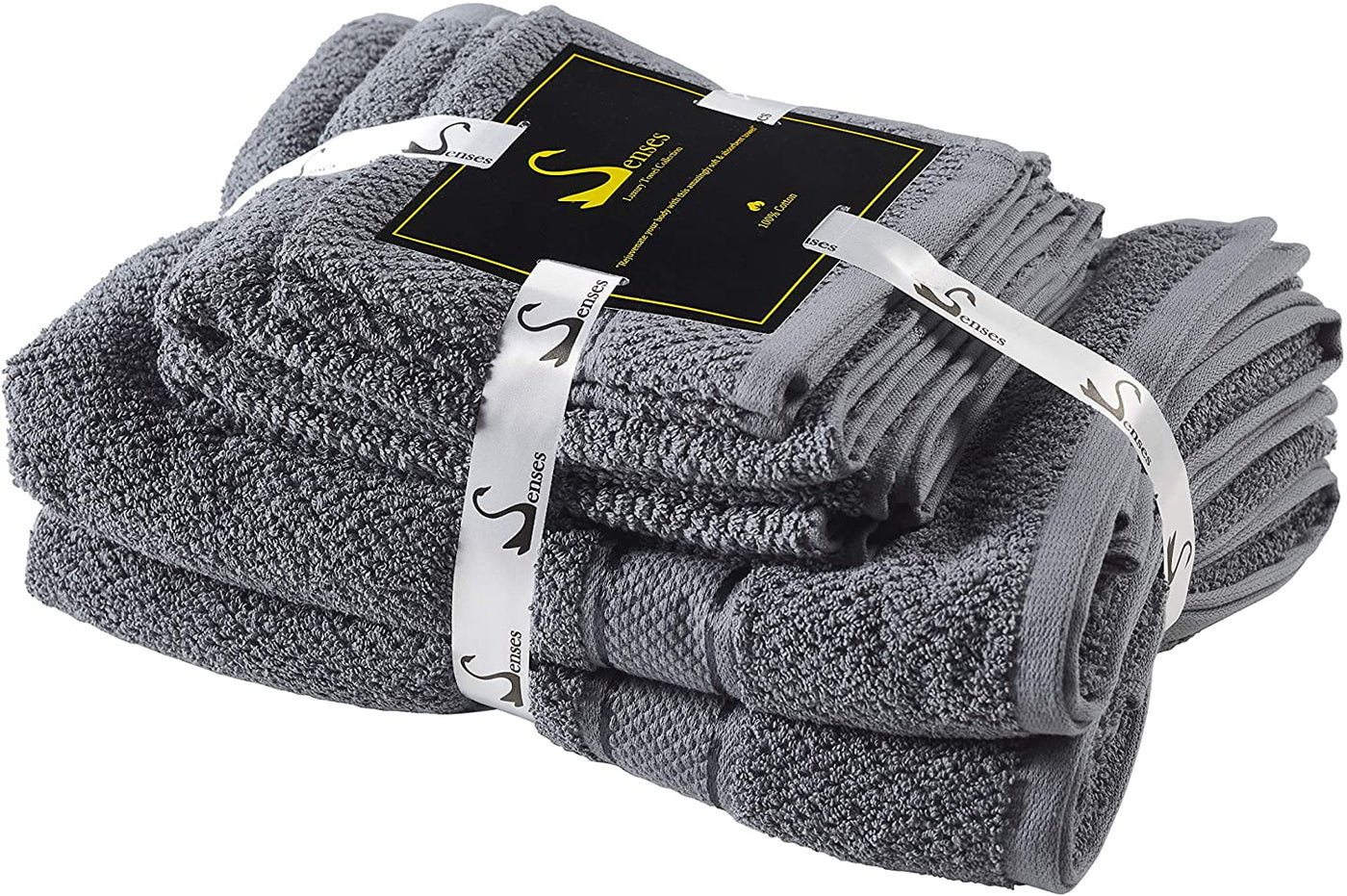 Senses Textured Rice Weave 6 Piece Bathroom Towel Set (Charcoal)