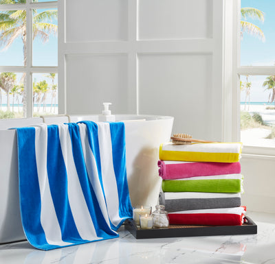 Cabana Stripe Velour Pool and Beach Towels 2 Pack (Yellow)